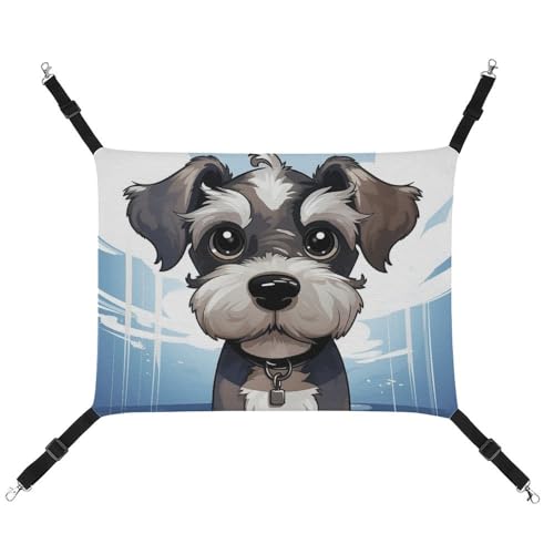 JTREHY Haustier-Hängematte, bezaubernder Schnauzer-Druck, verstellbar, hängendes Katzenbett für Katzen, kleine Hunde, Kaninchen oder andere Kleintiere mit Metallhaken von JTREHY