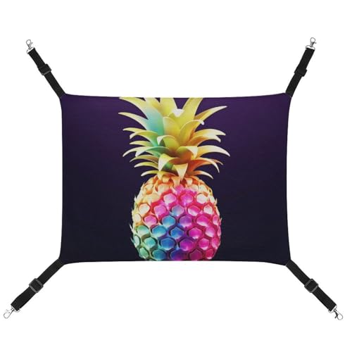 JTREHY Haustier-Hängematte, buntes Ananas-Motiv, verstellbar, hängendes Katzenbett für Katzen, kleine Hunde, Kaninchen oder andere Kleintiere mit Metallhaken von JTREHY