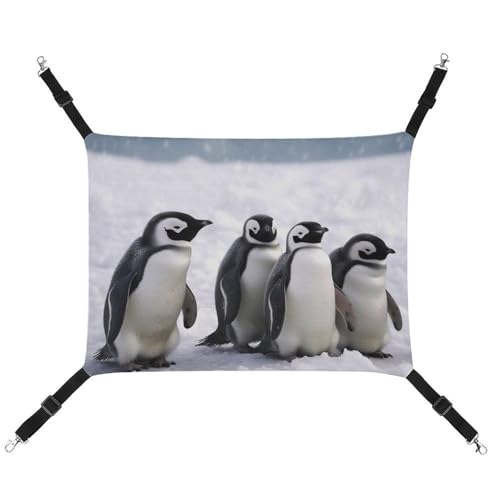 JTREHY Haustier-Hängematte, junge Pinguine mit Schnee-Aufdruck, verstellbar, hängendes Katzenbett für Katzen, kleine Hunde, Kaninchen oder andere Kleintiere, mit Metallhaken von JTREHY