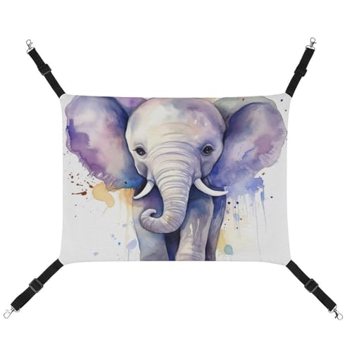 JTREHY Haustier-Hängematte, niedlicher Elefant, Aquarelldruck, verstellbar, hängendes Katzenbett für Katzen, kleine Hunde, Kaninchen oder andere Kleintiere mit Metallhaken von JTREHY