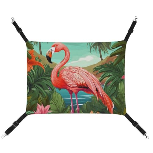 JTREHY Haustier-Hängematte, tropischer Flamingo-Druck, verstellbar, hängendes Katzenbett für Katzen, kleine Hunde, Kaninchen oder andere Kleintiere, mit Metallhaken von JTREHY