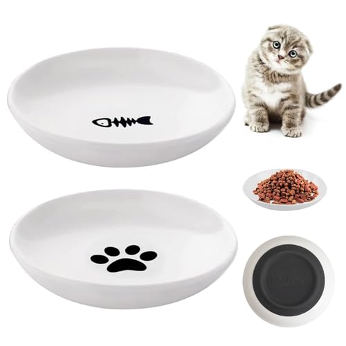 2 Stück Fressnapf Katze Porzellan Set Futternapf Katze Keramik Futternapf Katze Napf rutschfest Set Breite Katzen Napf Katzenfutterteller Aus Keramik für Hunde Katzen Hasen von JUAEYIDDS