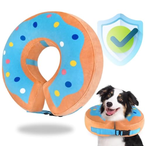 Aufblasbares Hundehalsband, Donut-Kegelhalsband, weiche Erholung, Haustierkegel für kleine, mittelgroße und große Hunde, Katzen, verstellbarer Donut-Kegel für postoperative Genesung, Größe L von JUANWAN