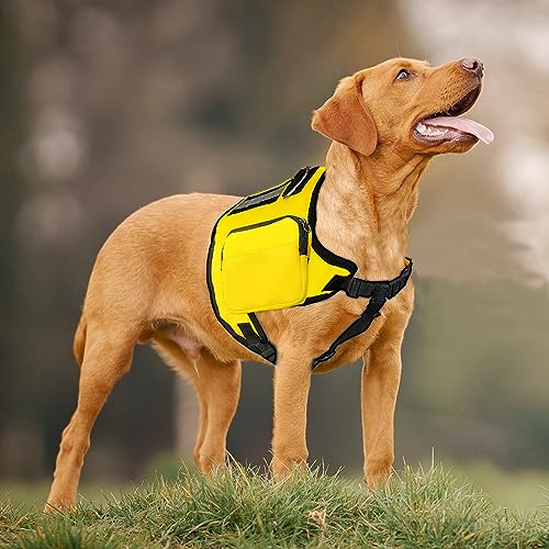 JUANWAN Hunderucksack für Hunde zum Tragen, Hundewanderrucksack für große und mittelgroße Hunde, verstellbarer Rucksack für Hunde, Nylon, Hunde-Rucksack mit Taschen für Reisen, Camping, Wandern (gelb) von JUANWAN