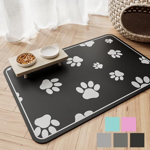 JUCFHY Pet Feeding Mat Absorbent Dog Food Mat No Stains Waterproof Dog Mat for Food and Water, Easy Clean Dog Bowl Mat Puppy Supplies Dog Accessories & Products, Black, 21''×15'' von JUCFHY