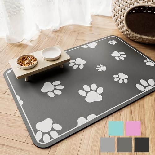 JUCFHY Pet Feeding Mat Absorbent Dog Food Mat No Stains Waterproof Dog Mat for Food and Water, Easy Clean Dog Bowl Mat Puppy Supplies Dog Accessories & Products, Dark Grey, 24''×16'' von JUCFHY