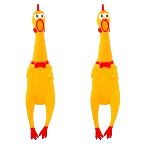 JUFYVO Schreiendes Huhn-Spielzeug aus Gummi, Neuheit und langlebig, Gummi-Huhn-Streich, Neuheit, Geräuschspielzeug, quietschendes Huhn-Spielzeug für Kinder und Hunde, 30 cm, 2 Stück von JUFYVO