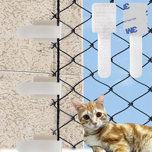 JUGGPENG 60 Stück Outdoor Adhesive Hooks, Klebehaken Außen für Katzennetz Balkon, Fixierung für Balkonnetz für Katzen Ohne Bohren, 3M-Modell, Katzenschutznetz (Ohne Katze Netz) von JUGGPENG