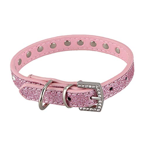 JUJNE Einreihiges Strass-Diamant-Halsband, Haustierhalsband, PU-Leder, Rosa, XS von JUJNE