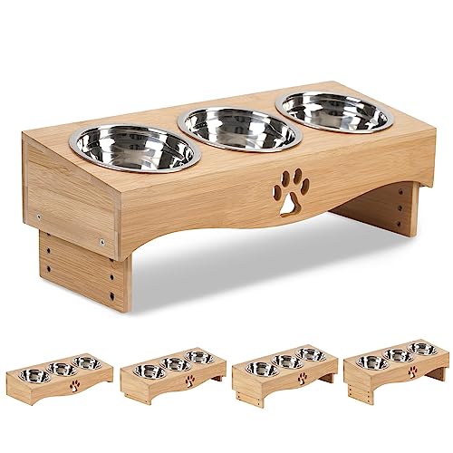 JUJOYBD Katzennapf 3er Set, Katze Futternapf Höhe Verstellbar 3 Näpfe aus Edelstahl, Fressnapf Erhöht, 15° Ergonomische Futterstation für Katzen und kleine Hunde von JUJOYBD