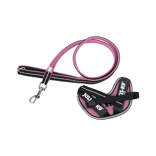 IDC Powair Bundle - IDC Powair Hundegeschirr, Größe: 2XS/Baby 2, Pink + IDC Powairleine, Größe: 1,2 m mit Schlaufe und mit kleinen Karabiner, Pink von JULIUS K-9