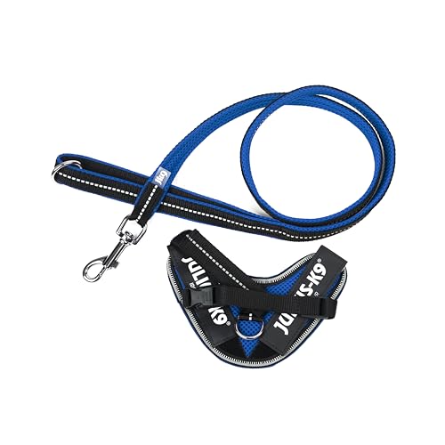 IDC Powair Bundle - IDC Powair Hundegeschirr, Größe: 3XS/Baby 1, Blau + IDC Powairleine, Größe: 1,2 m mit Schlaufe und mit kleinen Karabiner, Blau von JULIUS K-9