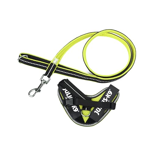 IDC Powair Bundle - IDC Powair Hundegeschirr, Größe: 3XS/Baby 1, Neon + IDC Powairleine, Größe: 1,2 m mit Schlaufe und mit kleinen Karabiner, Neon von JULIUS K-9