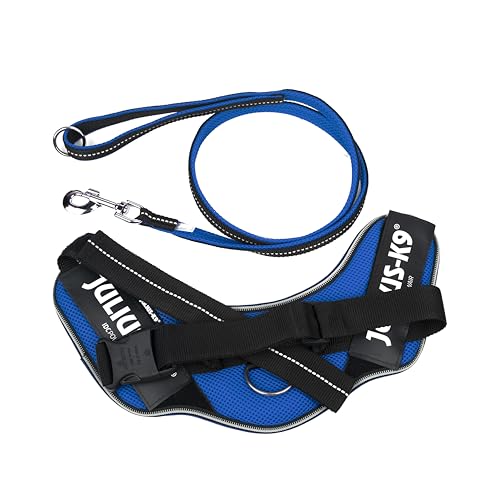 IDC Powair Bundle - IDC Powair Hundegeschirr, Größe: L/1, Blau + IDC Powairleine, Größe: 1,2 m mit Schlaufe und mit großen Karabiner, Blau von JULIUS K-9