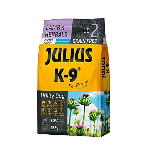 Julius K-9 Arbeitshund Welpen & Junior Lamm & Kräuter getreidefreies, glutenfreies Hunde-Trockenfutter, 1er Pack (1 x 10 kg) von JULIUS K-9