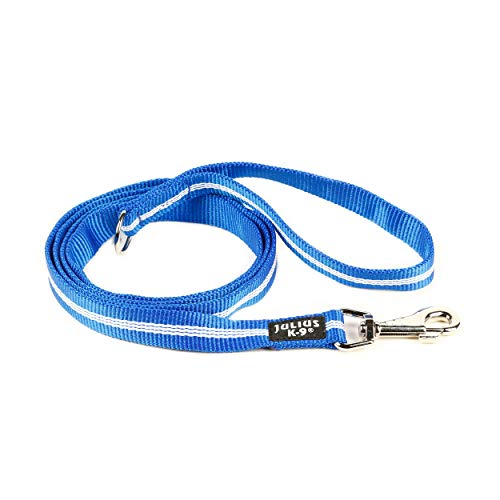 Julius-K9, 214DP-NL-B, IDC-Leine aus Schlauchgurt, doppelt verstellbar nachleuchtend 25mm x 2,2 m, blau von JULIUS K-9