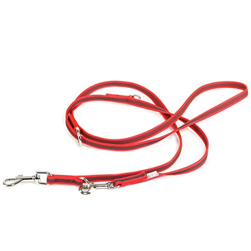 IDC Color & Gray verstellbare Leine mit Doppelkarabiner, 14 mm x 2,2 m, Rot-Grau von JULIUS K-9