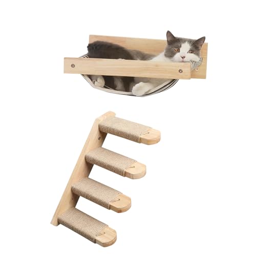 Katzen Kletterwand Set, 40cm x 35cm Katzenhängematte & 1 Katzenleiter, Kratzbaum, Kängematten Katzen Wand bis zu 35kg, Katzen Wandelemente zum Schlafen und Ausruhen von JUMBENA