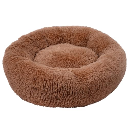 JUMI Plüsch-Katzenbett Rund Braun 60x60 cm – Weiches Kuschelbett, Schlafplatz für Katzen und Hunde von JUMI