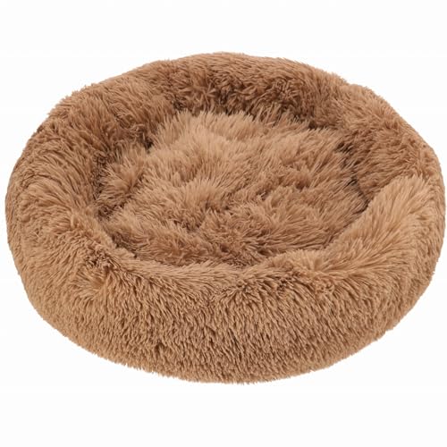 JUMI Plüsch-Katzenbett Rund Braun 80x80 cm – Großes Kuschelbett, Schlafplatz für Katzen und Hunde von JUMI