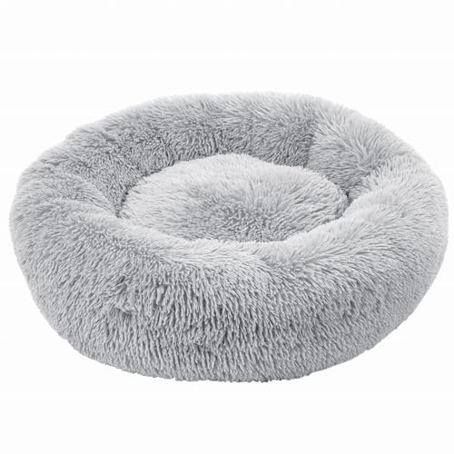 JUMI Plüsch-Katzenbett Rund Grau 60x60 cm – Weiches Kuschelbett, Schlafplatz für Katzen und Hunde von JUMI