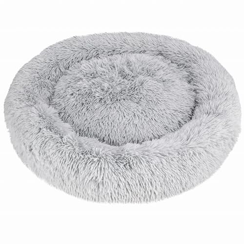 JUMI Plüsch-Katzenbett Rund Grau 80x80 cm – Großes Kuschelbett, Schlafplatz für Katzen und Hunde von JUMI