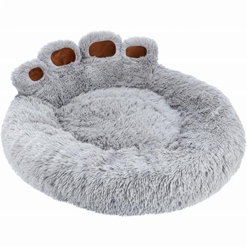 JUMI Rundes Haustierbett Grau mit Pfotenmotiv 60x60 cm – Kuschelbett, Schlafplatz für Katzen und Hunde von JUMI