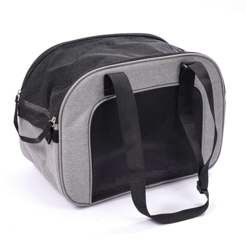 JUMI Transportbox Hund und Katze - Tragetasche Katzen Hunde - Katzen Zubehör - Travel Bag - Transporttasche mit Verstellbarer Riemen - Lüftungsgitter - Schwarz und Grau von JUMI