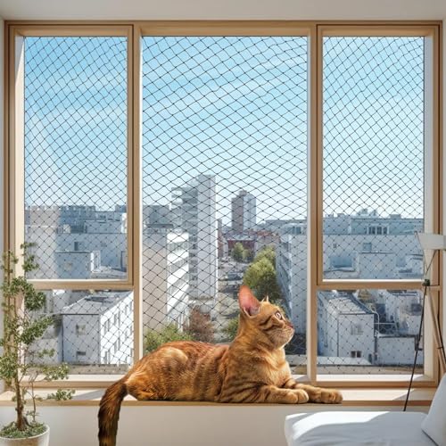 Katzennetz Balkon, Drahtverstärktes Katzennetz, bissfest und reißfest, UV- und witterungsbeständig, Balkon Katze Anti-Fall Netz für Haustiere, Katzenschutznetz für Fenster Terrasse Balkon von JUMXSRLE