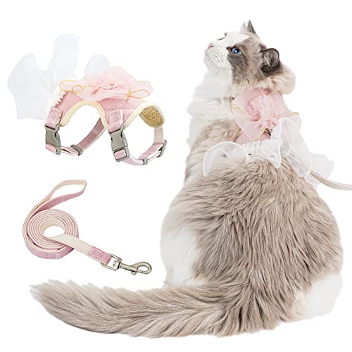 Katzengeschirr und Leine, ausbruchsicher, Reise-Katzengeschirr für kleine Katzen und große Katzen, Rosa, Junsirs (Rosa, Größe S: 18–22 cm) von JUNSIRS