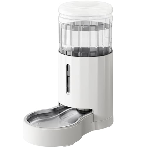 JUNSPOW 7L Edelstahl Haustier Wasserspender, große Kapazität Schwerkraft Haustier Tränke, Keine Elektrizität & Ultra-Silent Automatic Water Dispenser für große Hunde/Multi-Katzen-Haushalt, weiß von JUNSPOW