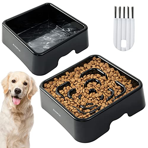 JUNSPOW Slow Feeder Hundenapf und Wassernapf Set Langsam fressender Hundenapf Pet Puppy Fun Puzzle Feeder Non Skid Bloat Stop Feeding Bowl von JUNSPOW