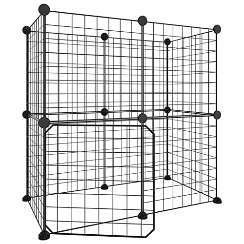 12-TLG. Haustierkäfig mit Tür, JUNZAI Meerschweinchen Käfig, Meerschweinchen Gehege, Kleintierkäfig, Freigehege Für Kaninchen, Hasenkäfig, Kaninchengehege, Kaninchenstall, Schwarz 35x35 cm Stahl von JUNZAI