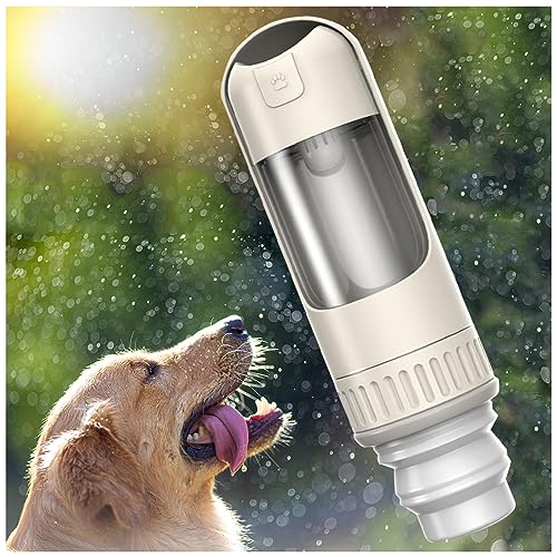 JUNZAI Hundetrinkflasche Für Unterwegs, 350ml + 150g Falten Futterbehälter Wasserflasche Hunde, für Große Kleine Hunde Leckdichte Wasserflasche,White von JUNZAI