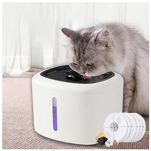 JUNZAI Katzen Trinkbrunnen, Ultraleiser Wasserbrunnen mit Aktivkohlefilter und Wasserpumpe Leicht zu reinigender Katzenwasserbrunen, für Katzen, Hunde, Kleine Tiere,2.5LWhite von JUNZAI