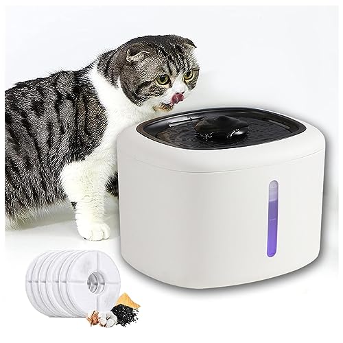 JUNZAI Katzen Trinkbrunnen, Ultraleiser Wasserbrunnen mit Aktivkohlefilter und Wasserpumpe Leicht zu reinigender Trinkbrunnen Katze, für Katzen, Hunde, Kleine Tiere,2.5LWhite von JUNZAI