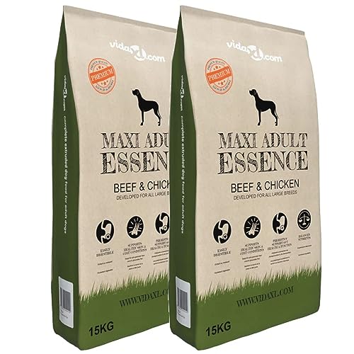 JUNZAI Premium-Trockenhundefutter Maxi Adult Essence Beef & Chicken 2 x 15 Kg, Hundefutter Trocken, Dog Food, Hundefutter Aufbewahrung von JUNZAI