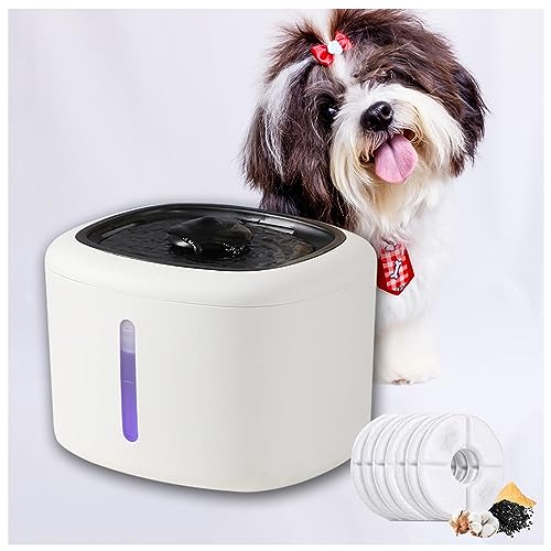 JUNZAI Trinkbrunnen, Ultraleiser Wasserbrunnen mit Aktivkohlefilter und Wasserpumpe Leicht zu reinigender Katze Trinkbrunnen, für Katzen, Hunde, Kleine Tiere,2.5LWhite von JUNZAI