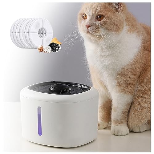 JUNZAI Trinkbrunnen, Ultraleiser Wasserbrunnen mit Aktivkohlefilter und Wasserpumpe Leicht zu reinigender Katzen Brunnen Wasserfall, für Katzen, Hunde, Kleine Tiere,2.5LWhite von JUNZAI