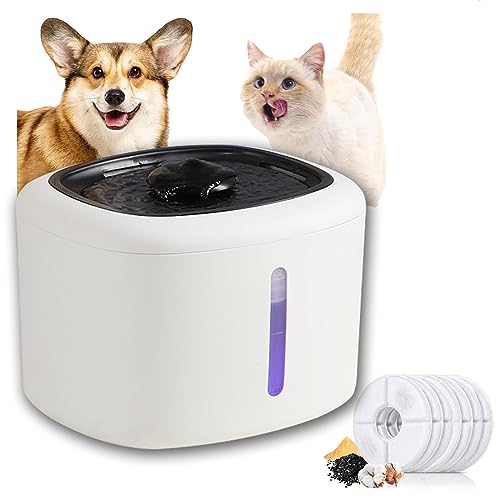 JUNZAI Trinkbrunnen Für Hunde, Ultraleiser Wasserbrunnen mit Aktivkohlefilter und Wasserpumpe Leicht zu reinigender Katzen Trinkbrunnen, für Katzen, Hunde, Kleine Tiere,2.5LWhite von JUNZAI