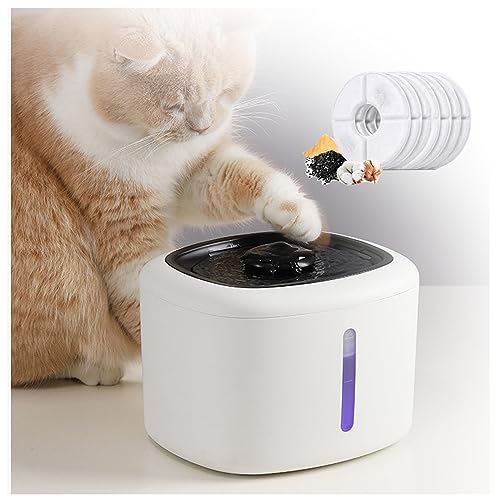 JUNZAI Trinkbrunnen Für Katze, Ultraleiser Wasserbrunnen mit Aktivkohlefilter und Wasserpumpe Leicht zu reinigender Katzenbrunnen, für Katzen, Hunde, Kleine Tiere,2.5LWhite von JUNZAI