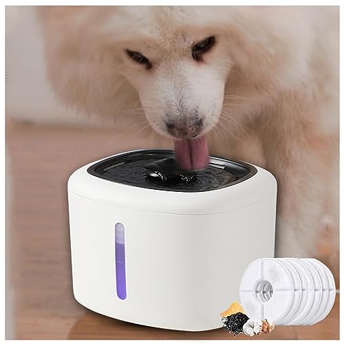 JUNZAI Trinkbrunnen Katze, Ultraleiser Wasserbrunnen mit Aktivkohlefilter und Wasserpumpe Leicht zu reinigender Cat Fountain, für Katzen, Hunde, Kleine Tiere,2.5LWhite von JUNZAI