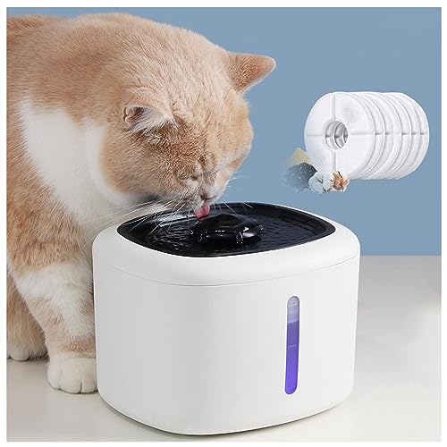 JUNZAI Trinkbrunnen Katze, Ultraleiser Wasserbrunnen mit Aktivkohlefilter und Wasserpumpe Leicht zu reinigender Katzen Wasserbrunnen, für Katzen, Hunde, Kleine Tiere,2.5LWhite von JUNZAI