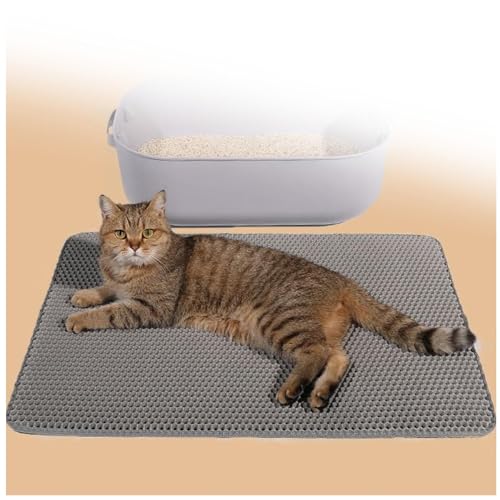 Matte Katzentoilette, 60 x 90cm/116 x 66cm Katzenmatte,Waben Doppelschicht Design Matte Katzentoilette, Urin-und Wasserdichtes Material,Easy Clean Streukontrolle,26X46In-Gray von JUNZAI