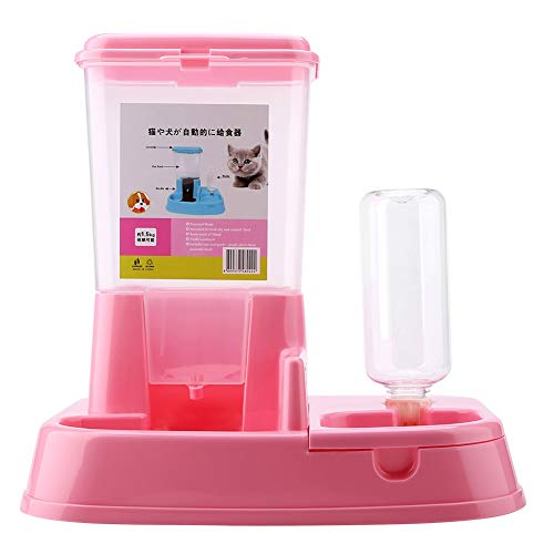 JUOPZKENN Doppelnäpfe für Hunde und Katzen, Set mit Futterspender und Wasserspender, Automatischer Futterspender für Haustiere, Abnehmbarer Futterspender, Wasserflasche, Futterwerkzeug für(Rosa) von JUOPZKENN