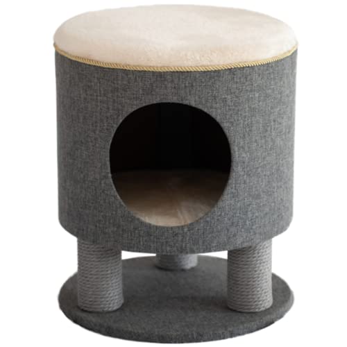 Katzenturm, grauer Katzenbaum, Katzennest, Stuhl und Kratzbäume, dreifache Verwendung, Katzenspielhaus für Indoor-Katzen, 47 cm, Haustiermöbel von JUSHIW