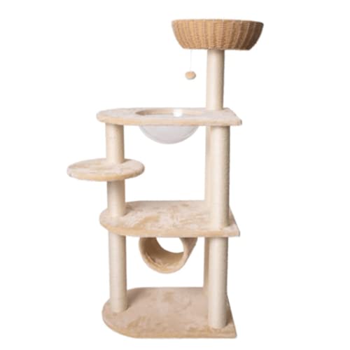 Katzenturm Mehrstöckiger Kratzbaum, Beige Katzenmöbel für Indoor-Katzen, hohe Katze Klettern mit bequemer Sitzfläche für Ruhehaustiermöbel von JUSHIW