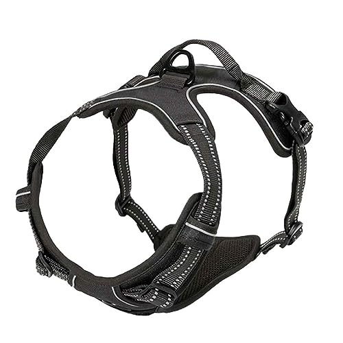 Brustgeschirre Kleine Hunde Leicht Mittelgroße Hunde Leine Hund Hundegeschirr Schnalle Reflektierender Cursor Schnalle Atmungsaktives Bequemes Netz Dickes Nylon-Gurtband (XL,Black) von JUSHZ