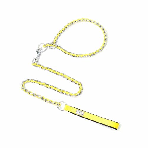 JUSHZ Hundeleine Kleine Hunde Leicht Mittelgroße Hunde Leine Hund Hundegeschirr Kordelzug Pull on Bissfest Edelstahl (M,Yellow) von JUSHZ