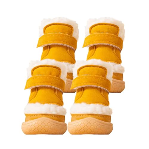 JUSHZ Hundeschuhe Wasserdicht Pfotenschutz Dog Shoes Hund Schuhe Neopren Für Kleine Hunde Outdoor Atmungsaktiv Puppy 4er-Set Mit Abriebfester Anti Rutsch Herbst Winter Dicke Baumwolle (1,Yellow) von JUSHZ